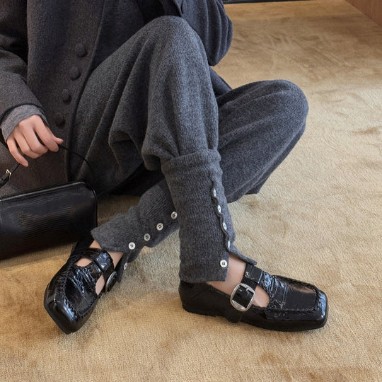 Damen Elegante Ballerinas mit dekorativem Schnallenverschluß EB