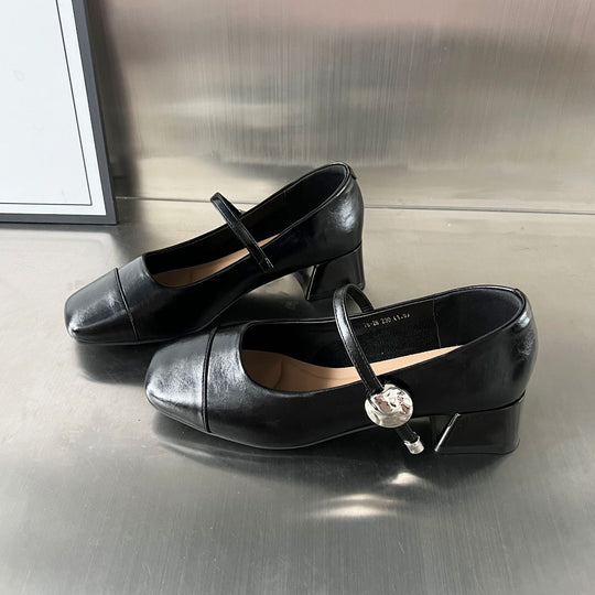Damen elegante Pumps mit modischem Riemen und bequemer Blockabsatz EB