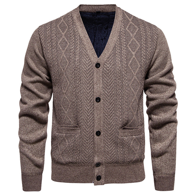 Herren klassische Strickjacke mit strukturiertem Design und praktischen Taschen EB