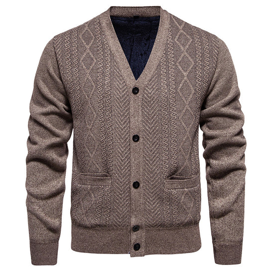 Herren klassische Strickjacke mit strukturiertem Design und praktischen Taschen EB