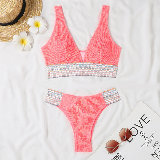 Damen Bikini-Set mit modernem V-Ausschnitt und strukturiertem Material EB