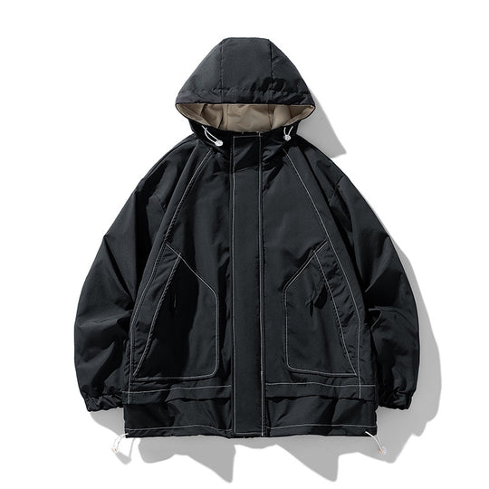 Herren winddichte praktische Outdoor-Jacke mit verstellbarer Kapuze und großen Taschen EB