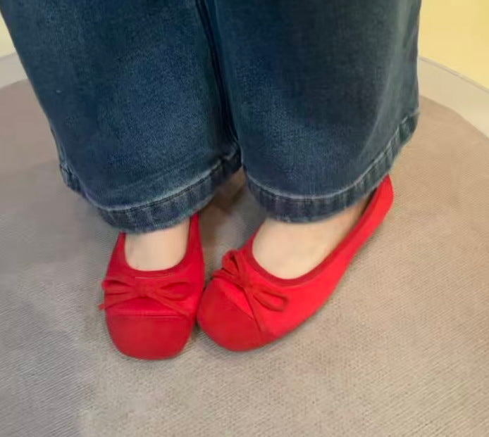 Damen Ballerinas mit zarten Schleifen und weichem Veloursleder EB