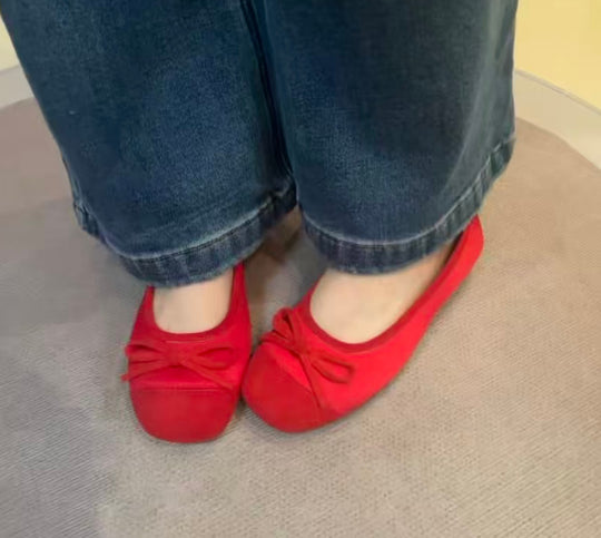 Damen Ballerinas mit zarten Schleifen und weichem Veloursleder EB