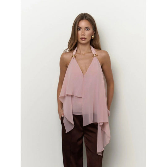 Damen Chiffonoberteil mit asymmetrischem Schnitt und Glanzdetails EB