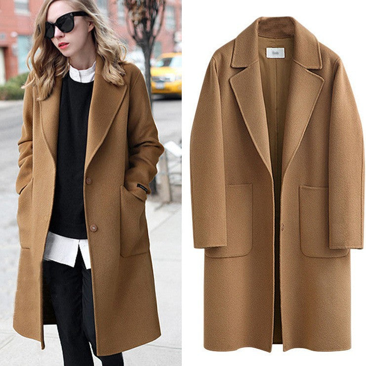 Damen nan Oversize Wollmantel mit Reverskragen und aufgesetzten Taschen EB