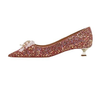 Damen Elegante Ballerinas mit funkelndem Schmuckdetail und stabilem Blockabsatz EB
