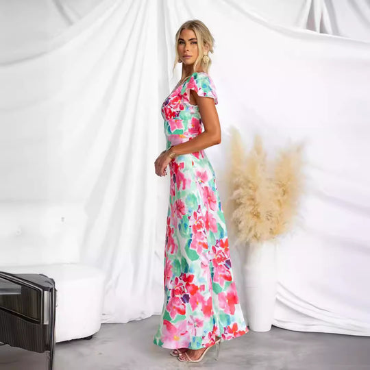 Damen Maxi-Kleid mit floralem Design und fließender Silhouette EB