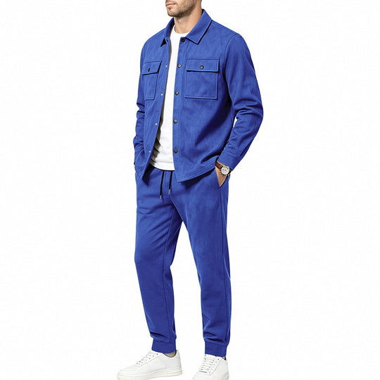 Herren nan Velours-Lounge-Set mit Overshirt, aufgesetzten Brusttaschen und tapered Jogginghose EB