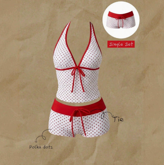 Damen Tankini mit modischem Punktmuster und verstellbarem Halter EB