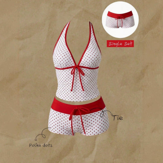 Damen Tankini mit modischem Punktmuster und verstellbarem Halter EB