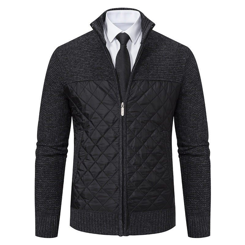 Herren nan gesteppte Hybrid-Strickjacke mit diamantsteppung, Stehkragen, isolierendem Thermofutter und Reißverschluss EB