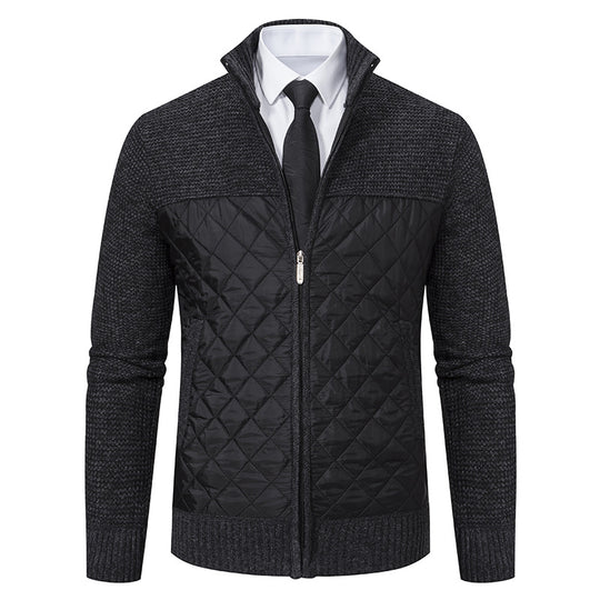 Herren nan gesteppte Hybrid-Strickjacke mit diamantsteppung, Stehkragen, isolierendem Thermofutter und Reißverschluss EB