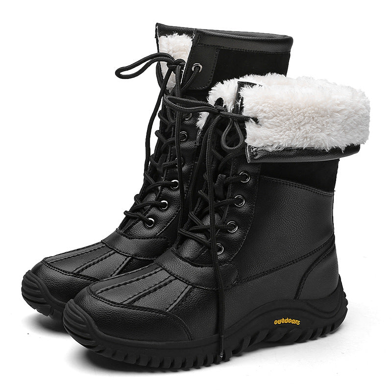 Damen isolierte Winterstiefel mit modischem Kunstfellkragen und rutschfester Sohle EB
