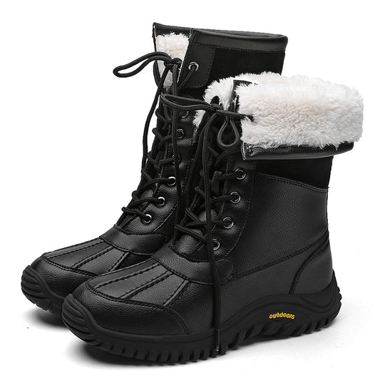 Damen isolierte Winterstiefel mit modischem Kunstfellkragen und rutschfester Sohle EB