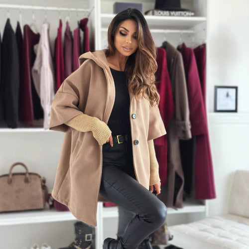 Damen elegante und lässige Kapuzenjacke aus hochwertigem Strickmaterial EB