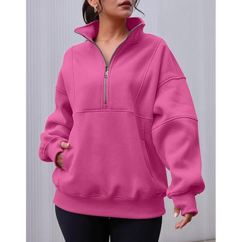 Damen Sweatshirt mit halbem Reißverschluss und oversized Schnitt EB