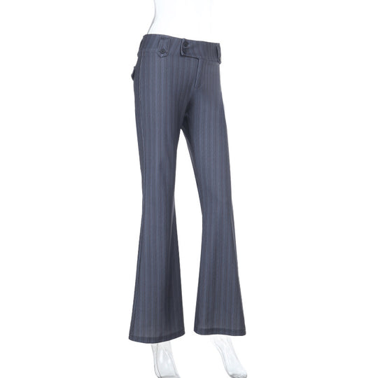 Damen elegante Schlaghose mit feinen Streifen und hohem Bund EB