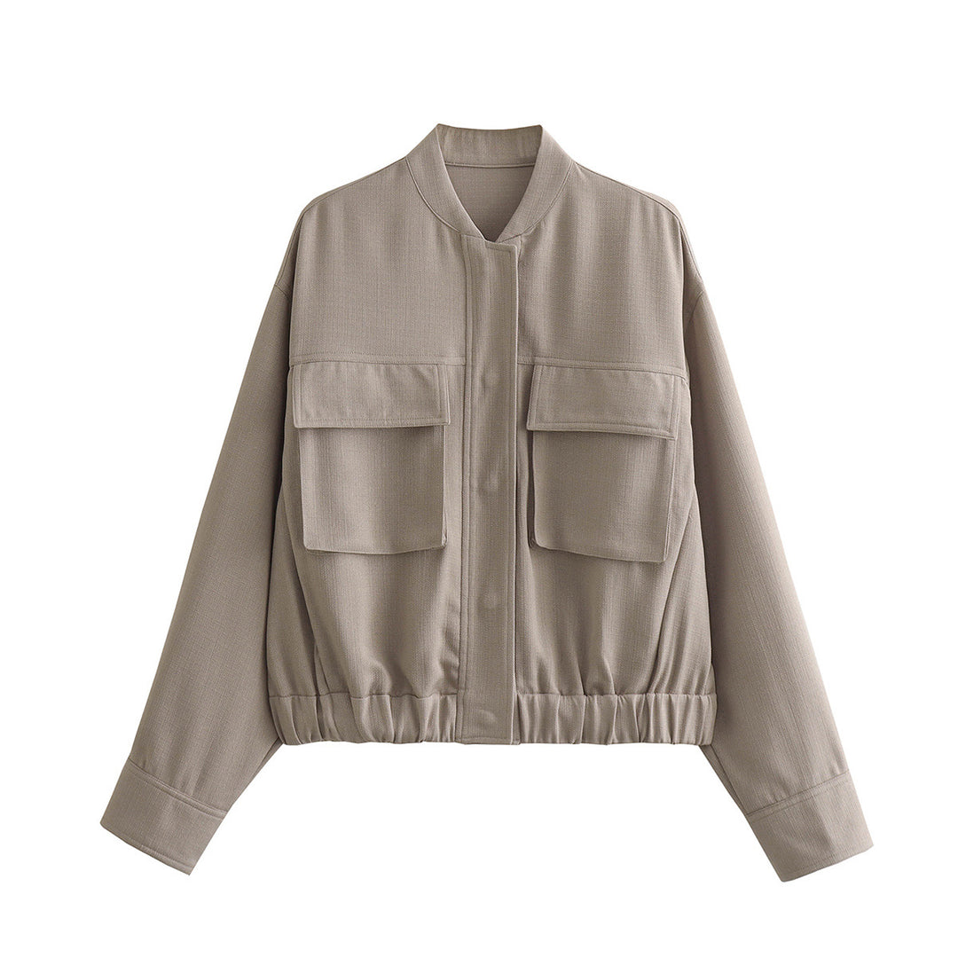 Damen elegante Utility-Jacke mit großen Taschen und elastischem Saum EB