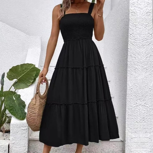 Damen Maxikleid mit elastischem Bustier und fließendem Rock EB