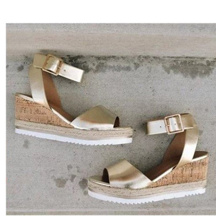 Damen Wedge-Sandalen mit verstellbarem Riemen und bequemer Korksohle EB