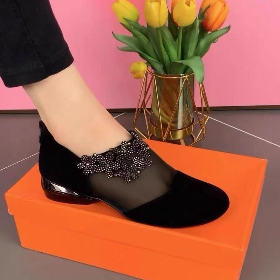 Damen elegante Ballerinas mit transparenten Einsätzen und verzierten Details EB