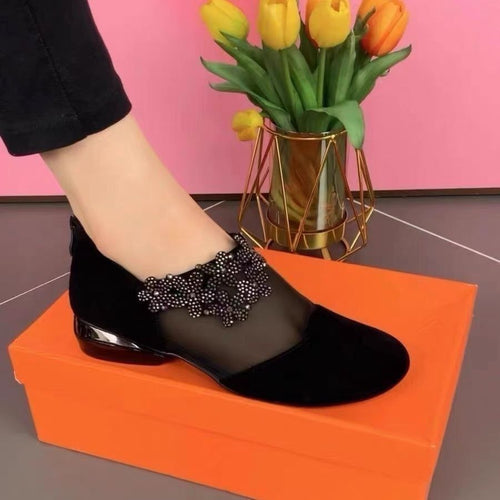 Damen elegante Ballerinas mit transparenten Einsätzen und verzierten Details EB