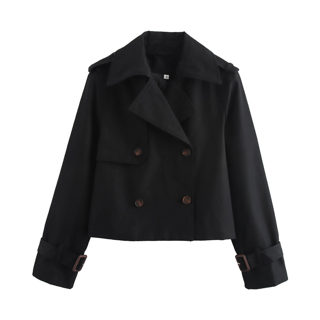 Damen modische cropped Trenchjacke mit doppeltem Knopfverschluss EB