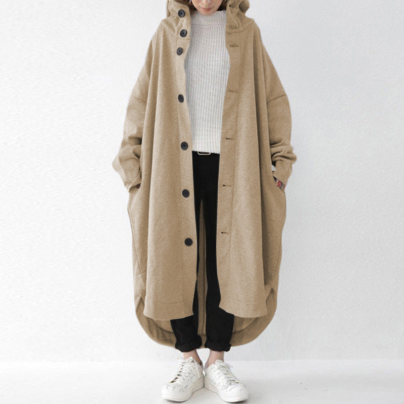 Damen nan weites Kapuzen-Kokonmantel mit asymmetrischem Saum und großen Eingrifftaschen EB