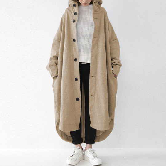 Damen nan weites Kapuzen-Kokonmantel mit asymmetrischem Saum und großen Eingrifftaschen EB