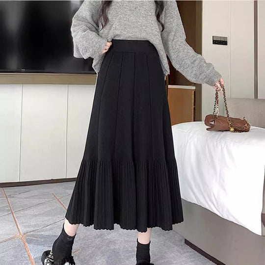 Damen Plissierter Maxirock mit ausgestelltem Saum und hohem Bund EB