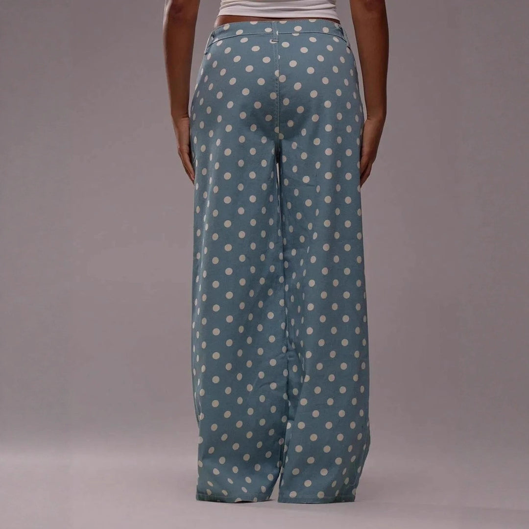 Damen weite Polka-Dot Palazzo-Hosen mit high-waist Schnitt EB