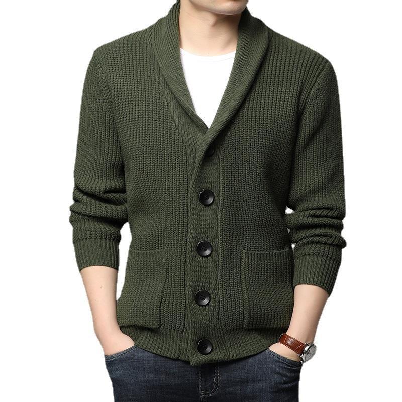 Herren kuschelige Strickjacke mit schickem Kragen und funktionalen Taschen EB