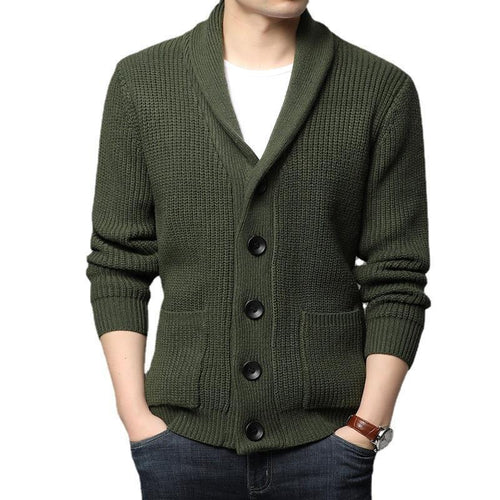 Herren kuschelige Strickjacke mit schickem Kragen und funktionalen Taschen EB