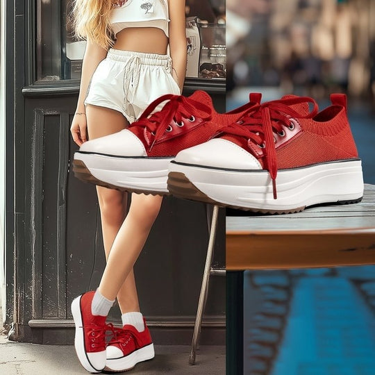 Damen Sportliche Plateau-Sneaker mit atmungsaktiver Oberseite EB