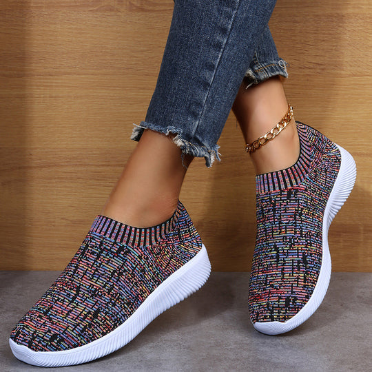 Damen Slip-On Sportschuhe mit atmungsaktiver Strick-Oberfläche und rutschfester Sohle EB