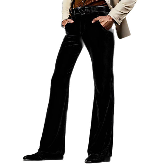 Damen Elegante Samt-Hose mit hohem Bund, ausgestelltem Bein und Eingrifftaschen EB