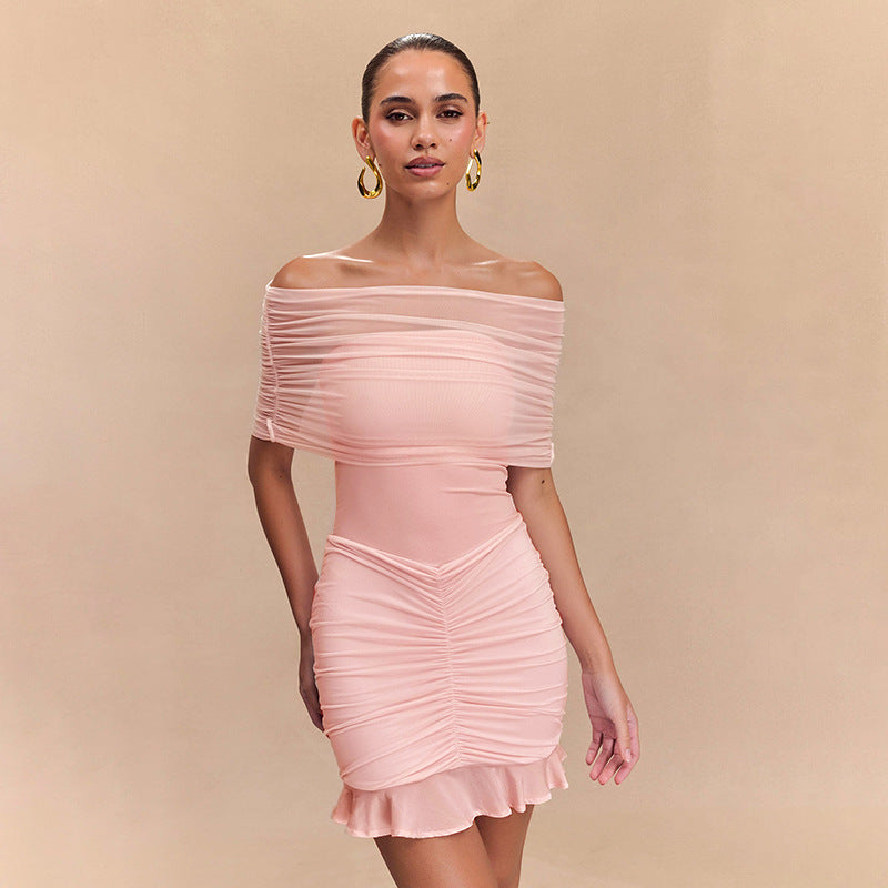 Damen Mini-Wickelkleid mit elegantem Off-Shoulder Design und raffinierten Rüschendetails EB