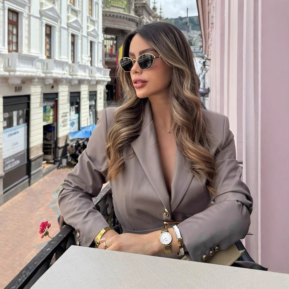 Damen eleganter taillierter Blazer mit Gürtel EB