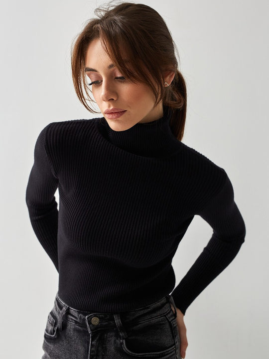 Damen Rollkragenpullover mit geripptem Design und lässigem Schnitt EB