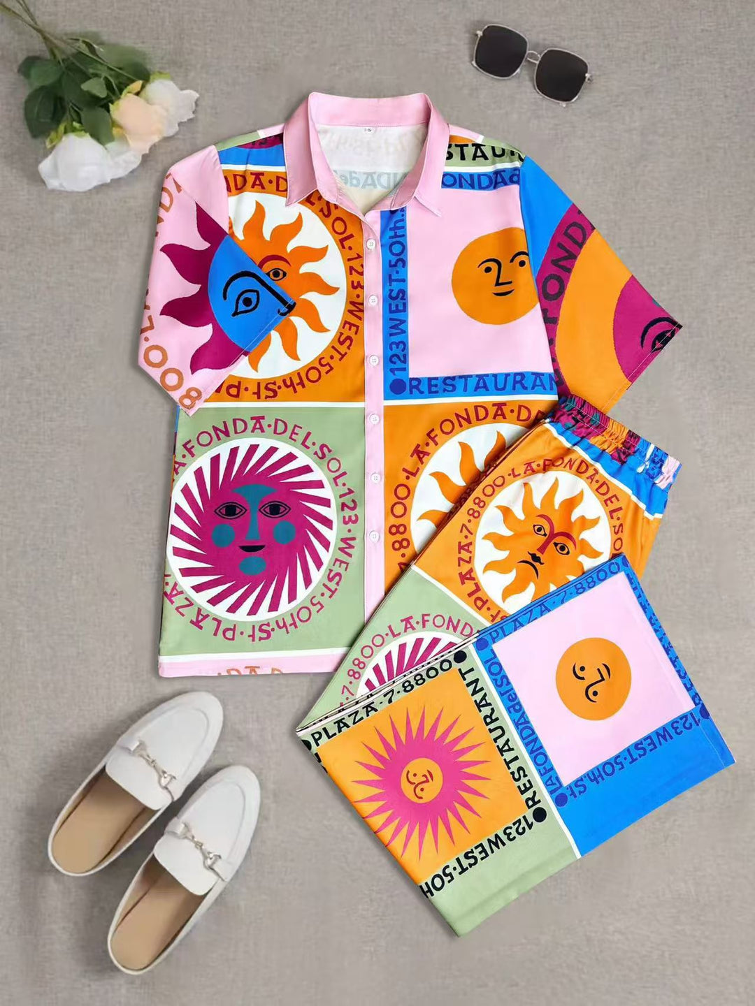 Damen kurzärmliges Hemd und passende Shorts Set EB