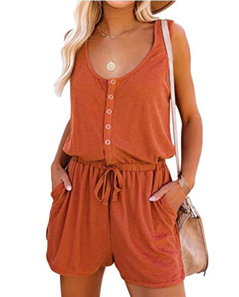 Damen Jumpsuit mit knöpfbarem Dekolleté und praktischen Taschen EB