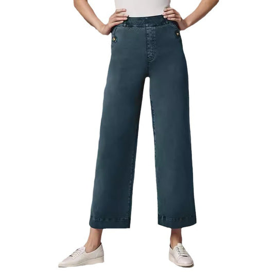 Damen Weite High-Waist Hose mit modischen Knopfdetails EB