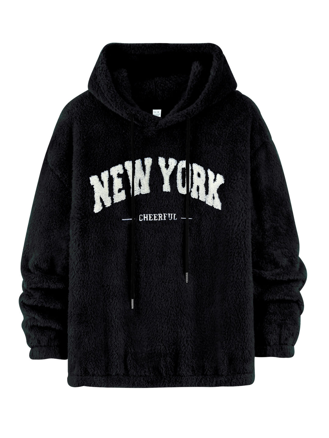Unisex nan kuscheliger Plüsch-Hoodie mit Chenille-Logo, Kapuze und elastischem Saum EB
