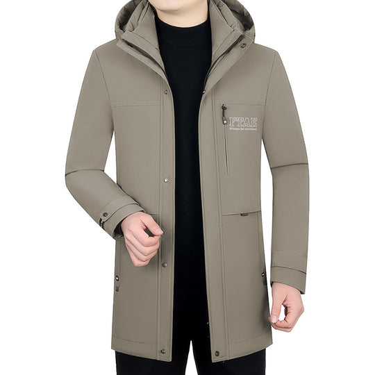 Herren Moderner wasserabweisender Longparka mit Kapuze und leichter Thermoisolierung EB