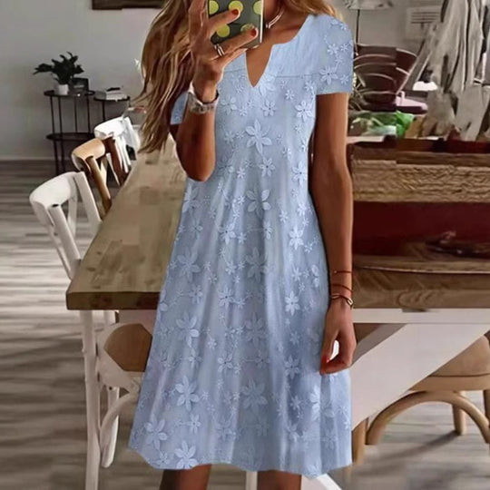 Damen Freizeitkleid mit floralem Stickdesign und V-Ausschnitt Heidi-Mode