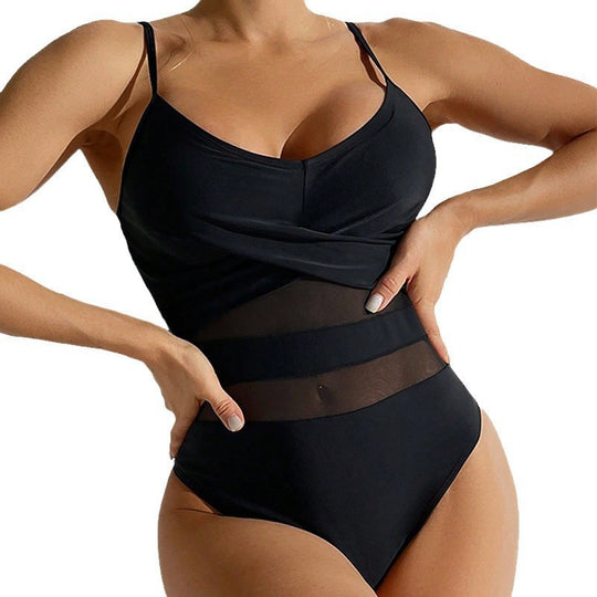 Damen Einteiler Badeanzug mit raffiniertem Mesh-Design EB