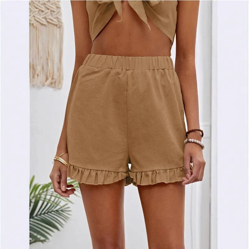Damen Shorts mit Rüschendetails und Elastischem Bund EB