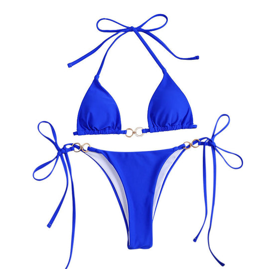 Damen Triangel-Bikini mit verspieltem Knoten und elegantem Goldakzent EB