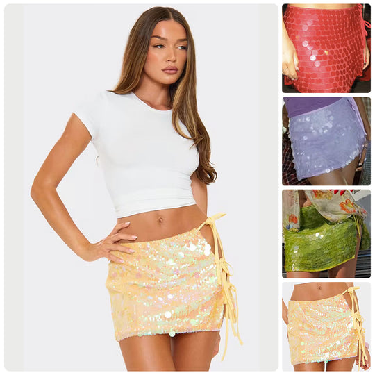 Damen Glitzernder Minirock mit Paillettenbesatz und seitlichem Schlitz EB